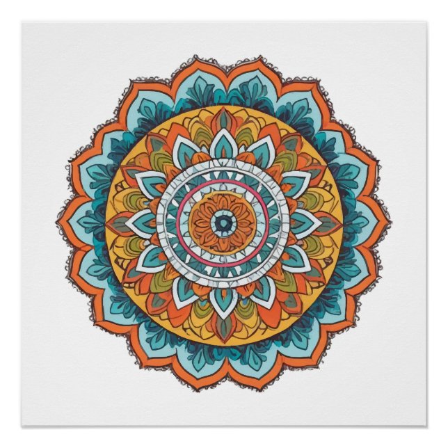 Pôster mandala de várias cores (Frente)
