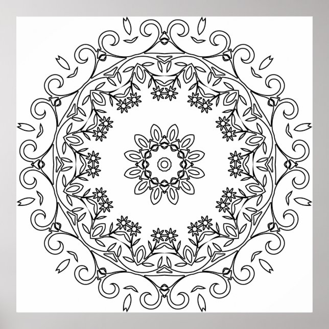 Poster Mandala de Videira Floral com Padrão de Anel de Ma (Frente)