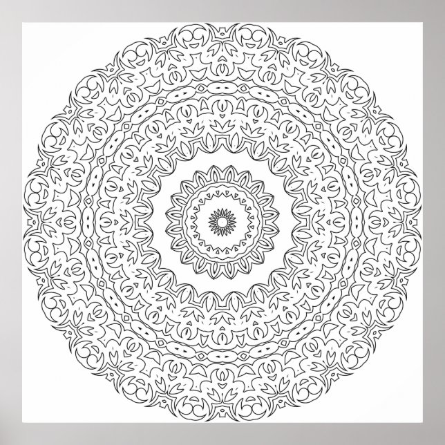 Poster Mandalá de Videira Floral Ornamentada com Anéis So (Frente)