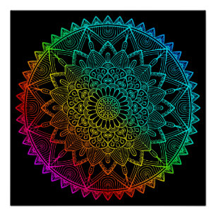 Pôster Mandala do Arco-Íris Preto