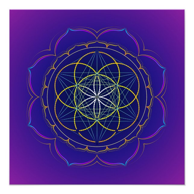 Pôster Mandala do cubo da Vida e Metatron (Frente)