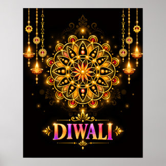 Poster Mandala Dourada de Rangoli do Festival das Luzes d