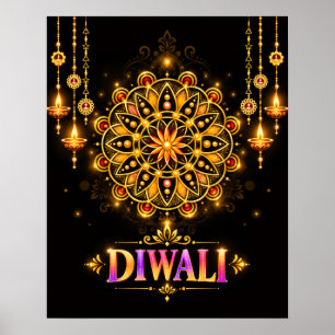 Poster Mandala Dourada de Rangoli do Festival das Luzes d