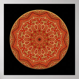 Pôster Mandala Dourado e vermelha