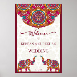 Poster Mandala elephant Indian wedding welcome sign
