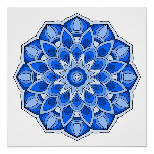 Pôster Mandala em azul (Frente)