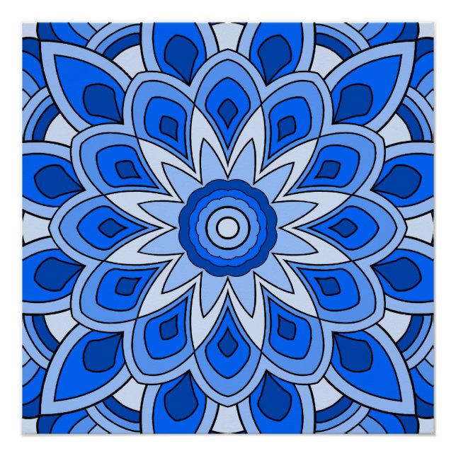 Pôster Mandala em azul (Frente)