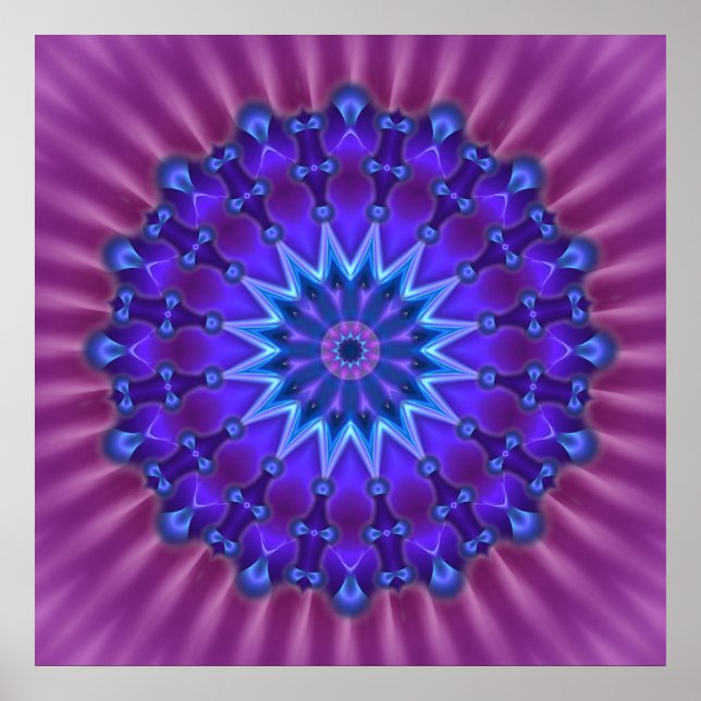Pôster Mandala estrela em azul | flor magenta (Frente)