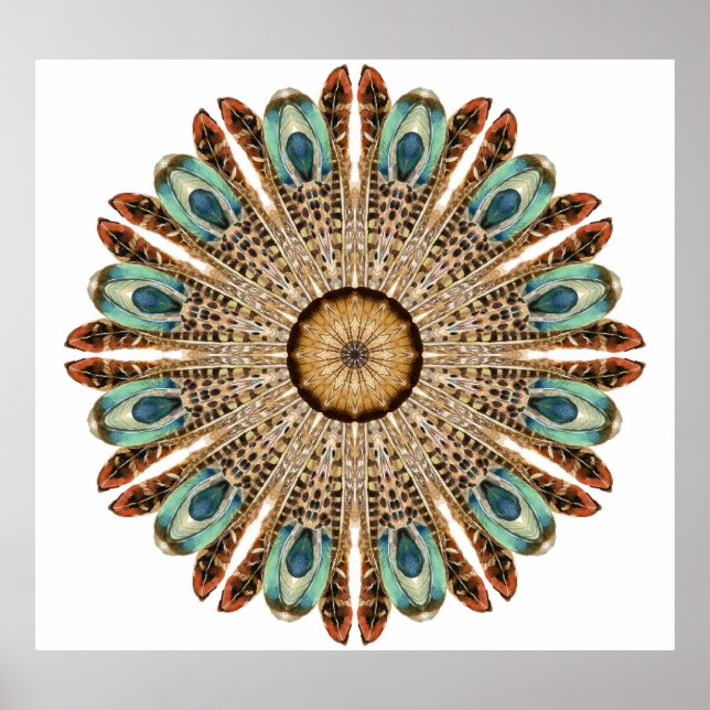 Poster Mandala Feather Watercolor: Design de rendas natur (Frente)