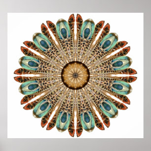 Poster Mandala Feather Watercolor: Design de rendas natur