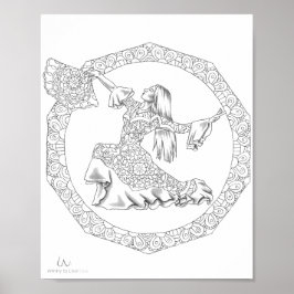 Poster Mandala Flamenco Dancer para Coloração de A