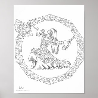Poster Mandala Flamenco Dancer para Coloração de A