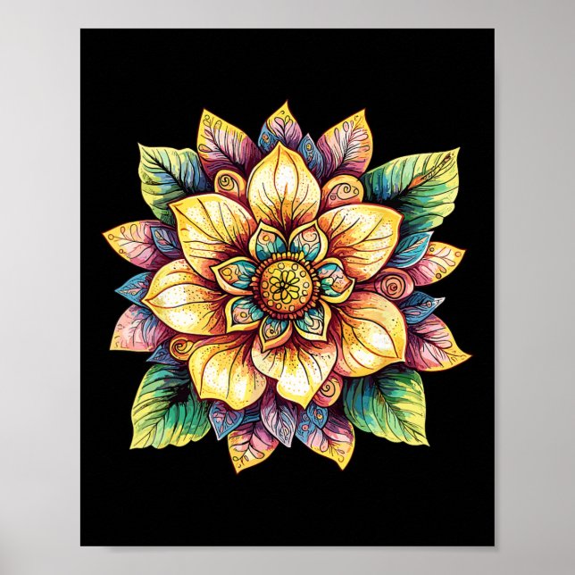 Poster Mandala Flor de Lótus Fantasia Boho (Frente)