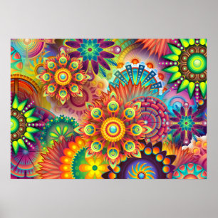 POSTER MANDALA FLORAL ABSTRATO PSICODÉLICO ARTE BOEMIA