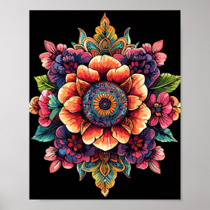 Poster Mandala Floral de Lótus Sagrado Meditação em Flor
