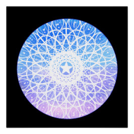 Pôster Mandala Floral Do Espaço Puro, Branco E Azul