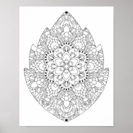 Poster Mandala Floral em Forma de Folha para Colorir Adul