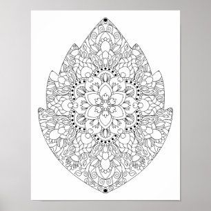 Poster Mandala Floral em Forma de Folha para Colorir Adul