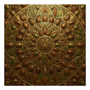 Pôster Mandala Floral Embutida Bronze Dourado Ornate