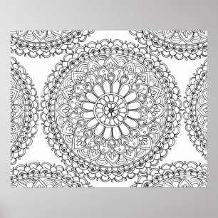 Poster Mandala Floral para Colorir Adulto