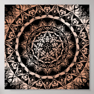 Poster Mandala Floral Preto Rosa