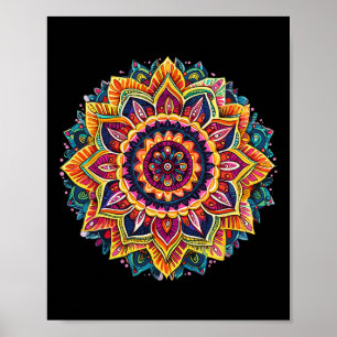 Poster Mandalá Floral Vibrante Chakras Simetria Circular
