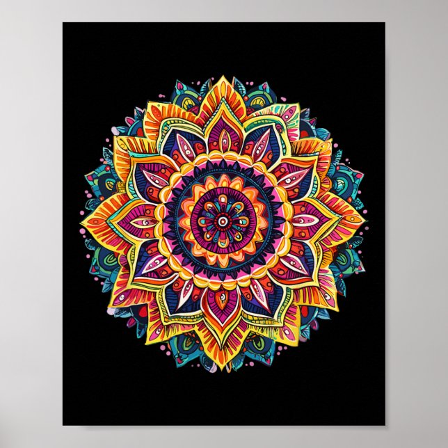 Poster Mandalá Floral Vibrante Chakras Simetria Circular (Frente)
