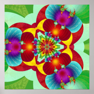 Poster Mandalá Fractal de Caleidoscópio Simétrico em Vívi