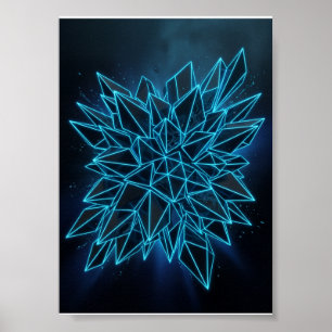 Poster Mandalá Geométrico Azul Glowing Abstrato Neon Flee