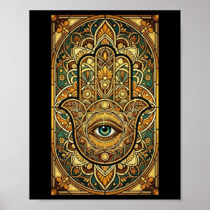Poster Mandala Hamsa Mão Vidro Manchado Espiritual Medita