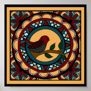 Pôster Mandala-impressão do pássaro do primavera