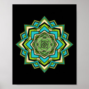Poster Mandala Lótus Buda Arte Zen Botânica Suculenta F