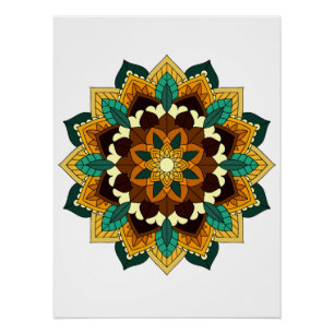 Pôster Mandala Padrão 02 em amarelo e em tom