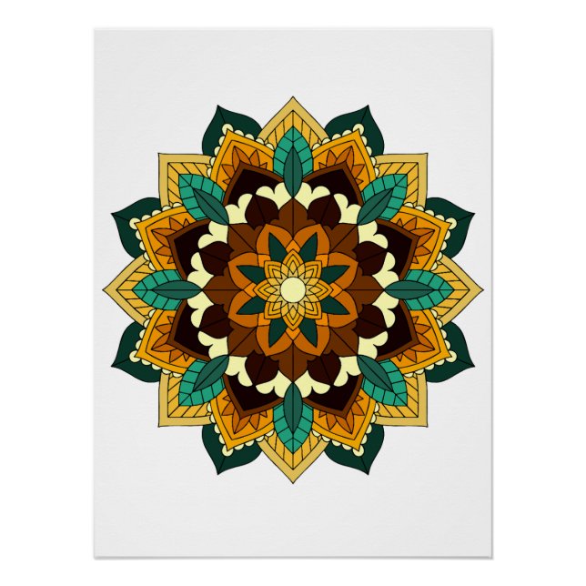 Pôster Mandala Padrão 02 em amarelo e em tom (Frente)