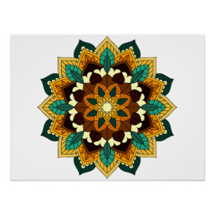 Pôster Mandala Padrão 02 em amarelo e em tom