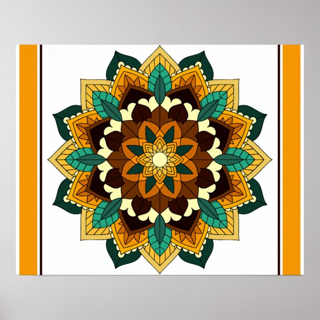 Poster Mandala Padrão 02 em amarelo e em tom (Frente)