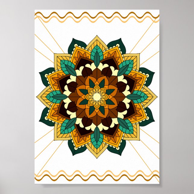 Poster Mandala Padrão 02 em amarelo e em tom (Frente)