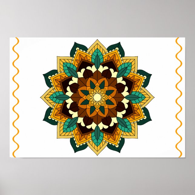 Poster Mandala Padrão 02 em amarelo e em tom (Frente)