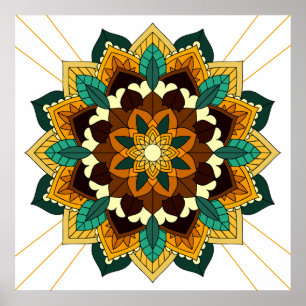 Poster Mandala Padrão 02 em amarelo e em tom