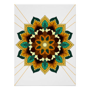 Pôster Mandala Padrão 02 em amarelo e em tom