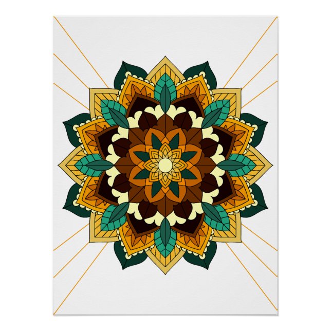 Pôster Mandala Padrão 02 em amarelo e em tom (Frente)
