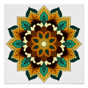 Pôster Mandala Padrão 02 em amarelo e em tom