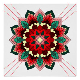 Pôster Mandala Padrão 02 em Poster vermelho