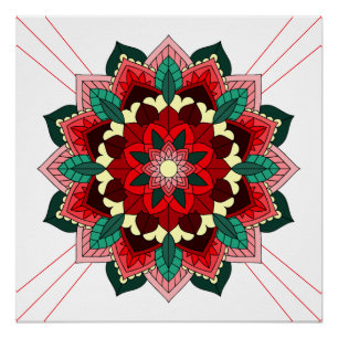 Pôster Mandala Padrão 02 em Poster vermelho