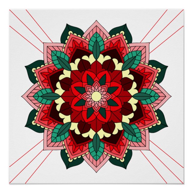 Pôster Mandala Padrão 02 em Poster vermelho (Frente)
