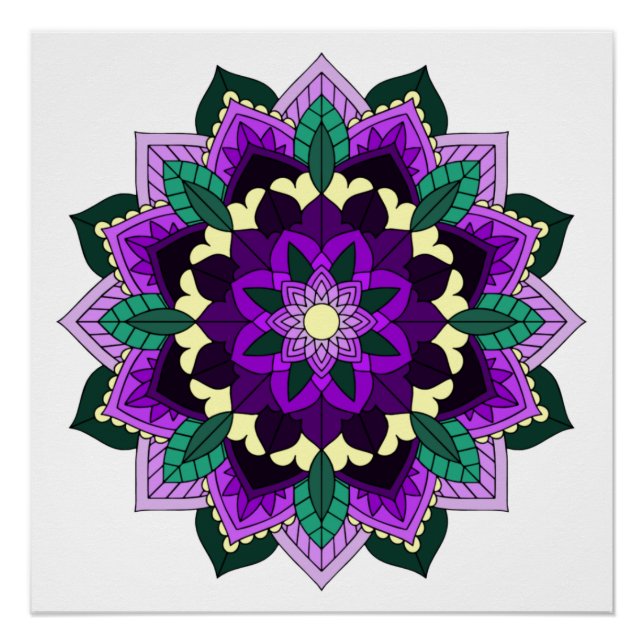 Pôster Mandala Padrão 02 em roxo (Frente)