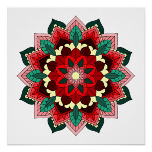 Pôster Mandala Padrão 02 em vermelho