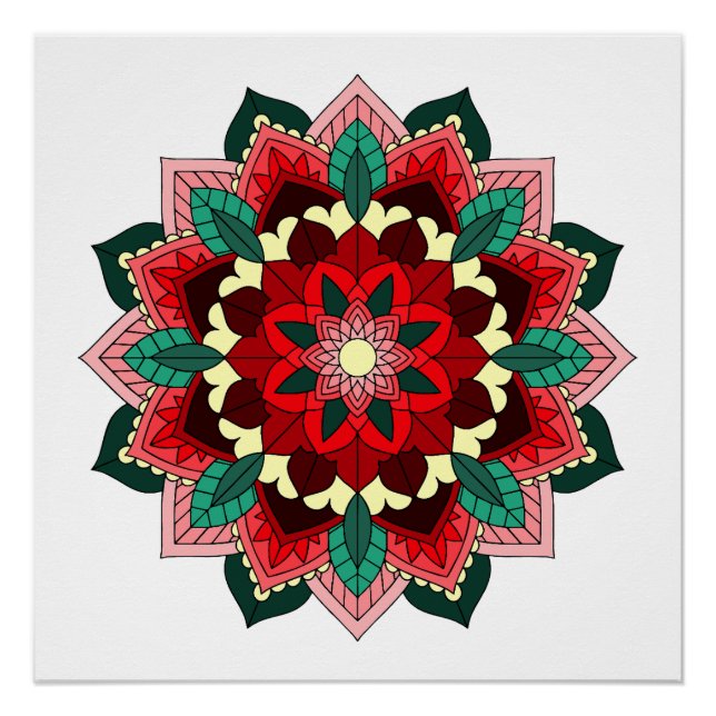 Pôster Mandala Padrão 02 em vermelho (Frente)