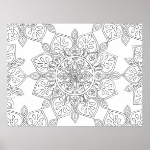Poster Mandala para colorir o branco branco preto