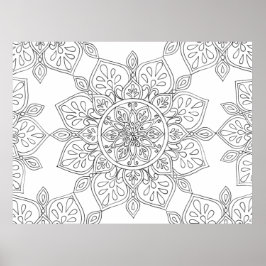 Poster Mandala para Corante de Branco Preto